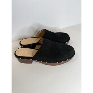J. Crew Dakota Suede Clog Mule Shoe Gold Studs Wood Sole Black Brown Size 9